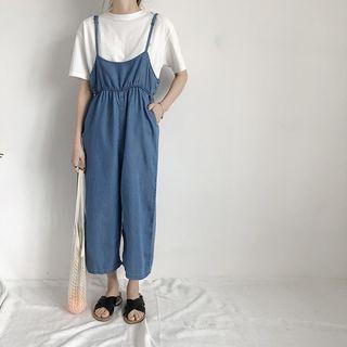 Spaghetti Strap Cropped Denim Jumpsuit