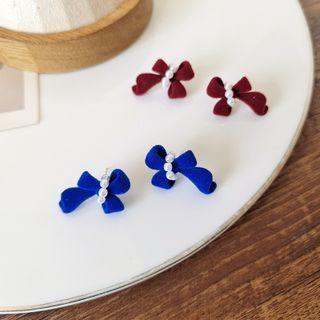 Flocking Bow Faux Pearl Earring