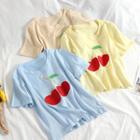 Round-neck Cherry Embroidered Knit Top