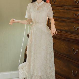Short-sleeve Plain Chiffon Midi Dress