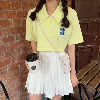 Lettering Short-sleeve Crop Polo-shirt
