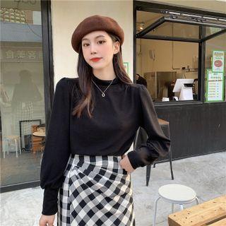 Puff-sleeve Mock-neck T-shirt