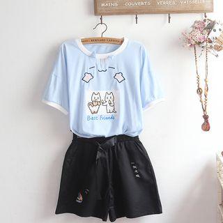 Cat Printed Short-sleeve T-shirt / Shorts / Set