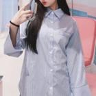 Long-sleeve Embroidered Striped Shirt As Shown In Figure - One Size