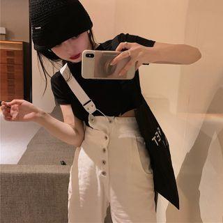 Crew-neck Short-sleeve Crop Top / Single-strap Wide-leg Jumpsuit