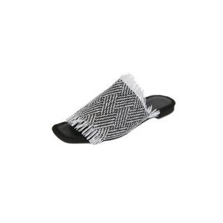 Fringed Woven Herringbone Slide Sandals
