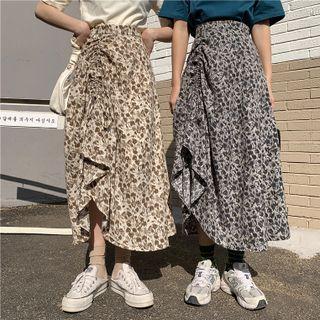 High-waist Floral Ruffle Trim Chiffon Skirt