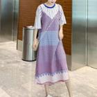 Mock Two-piece Short-sleeve Midi Printed Dress