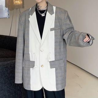 Gingham Panel Single Breasted Blazer