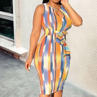 Sleeveless Striped Cutout Bodycon Dress