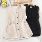 Drawcord Faux Shearling Buttoned Vest