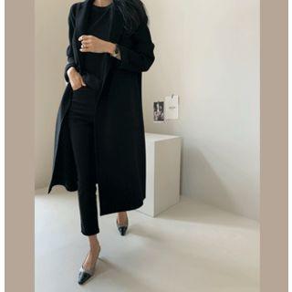 Open-front Cashmere Blend Long Coat Black - One Size