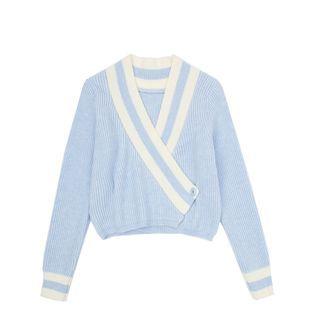 Contrast Trim Wrap Sweater