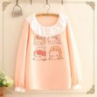 Collared Cartoon Print Long-sleeve Top