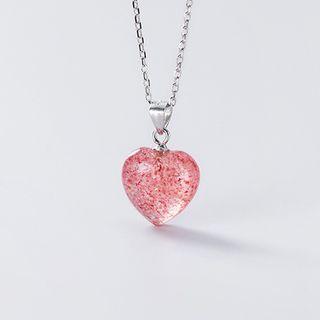 925 Sterling Silver Faux Crystal Heart Pendant Necklace 1 Pc - 925 Sterling Silver Faux Crystal Heart Pendant Necklace - One Size