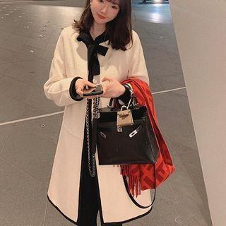 Hooded Double-breasted Midi Coat / Contrast Trim Coat