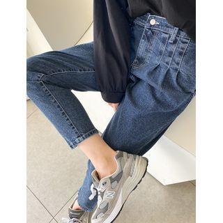 Pintuck Stitched Baggy Jeans