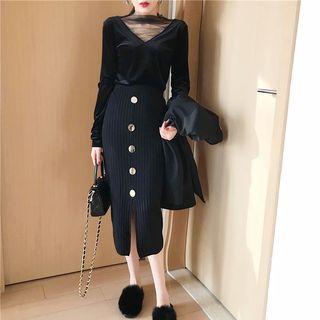 Midi Knit Sheath Skirt Skirt - One Size