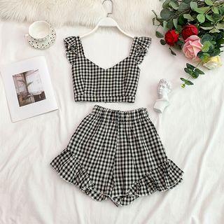 Set: Gingham Sleeveless Crop Top + Shorts