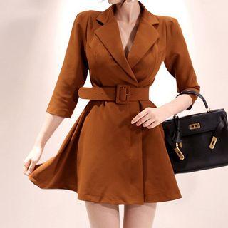 Tie-waist Elbow-sleeve Mini A-line Dress