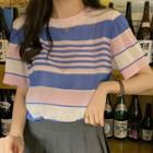 Short-sleeve Color Block Striped Knit Top