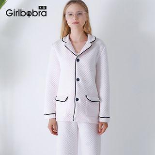 Loungewear Set: Dotted Contrast-trim Shirt + Pants