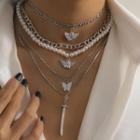 Set Of 5: Layered Faux Pearl Chain Necklace