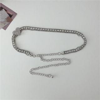 Heart Rhinestone Belt 1pc - Silver - One Size