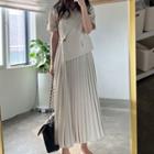 Short-sleeve One-button Pleated Midi Blazer Dress