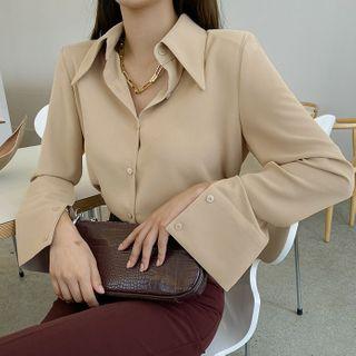Wide-cuff Plain Crepe Shirt