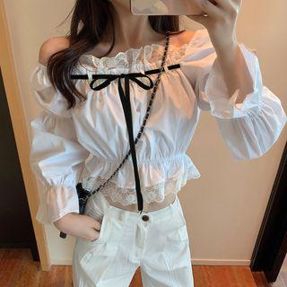 Long-sleeve Ruffled Tie-neck Blouse
