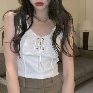 Tie-front Cropped Tank Top White - One Size