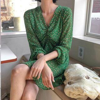 Shirred Ruffle-hem Floral Minidress