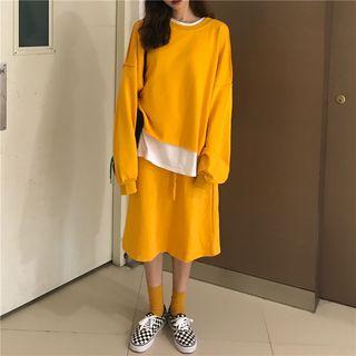 Set: Loose-fit Pullover + Drawstring Midi Skirt