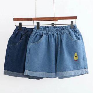 Pear Embroidered Denim Shorts