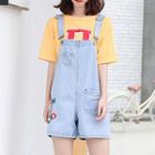 Embroidered Denim Short Overall