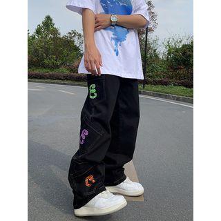 Print Wide Leg Cargo Jeans