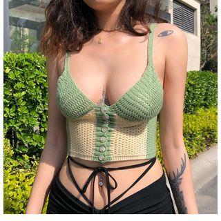 Two-tone Knit Cropped Camisole Top