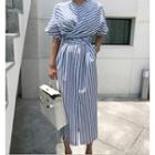 Short-sleeve Striped Midi Dress Stripe - Blue - One Size