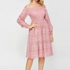 Off-shoulder Long-sleeve Eyelet A-line Dress