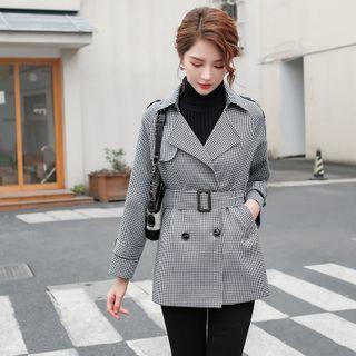 Plaid Belted Double-breasted Trench Jacket