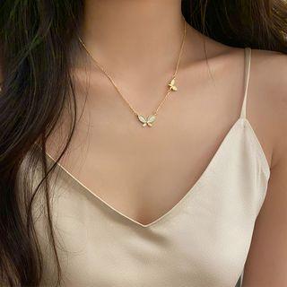 Butterfly Pendant Necklace 01 - Gold - One Size