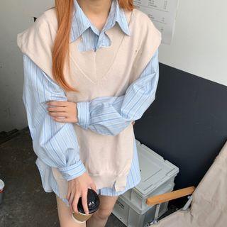 Distressed Sweater Vest Vest - Nude Pink - One Size