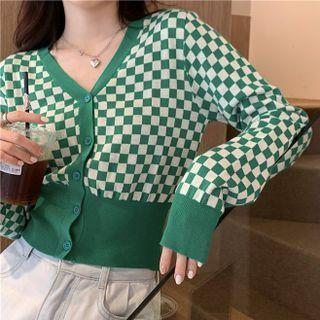 Checker Print Crop Cardigan