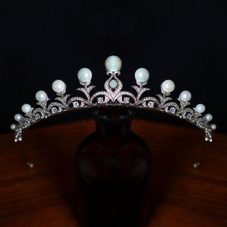 Faux Pearl Rhinestone Wedding Tiara As Shown In Figure - One Size