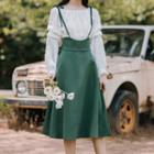 Set: A-line Midi Jumper Dress + Boatneck Long-sleeve Top