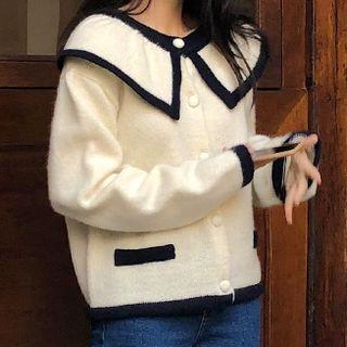 Sailor Collar Color Block Knit Cardigan