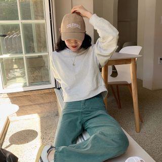 Drop-shoulder Slit-back Cropped Sweatshirt