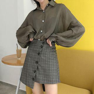 Balloon Sleeve Shirt / Asymmetric A-line Skirt