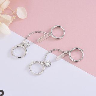 925 Sterling Silver Chained Rhinestone Earring 1pc - Es997 - Silver - One Size